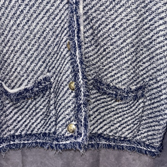 NWT J Crew Collection Womens M Tweed Fringe Cropped Jacket Blue Gold Buttons - Picture 4 of 9